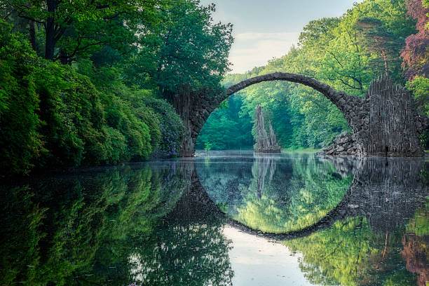 arch bridge (rakotzbrucke or devils bridge) in kromlau, germany